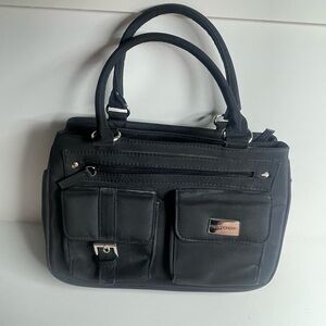 Falls Creek Black Handbag Crossbody Purse - 3 Int Zipper Pockets & 2 Ext Button